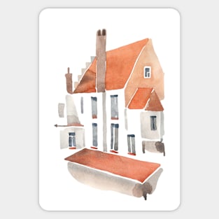 White old house with a tiled roof. Bruges, Belgium. Sticker